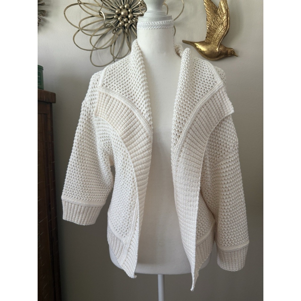 St John S Ivory Open Knit Cardigan Sweater‎ Wool Blend Shawl Collar Luxury